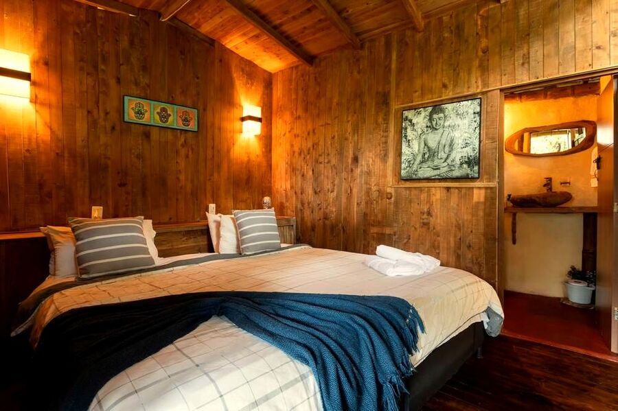 Wood cabin bedroom